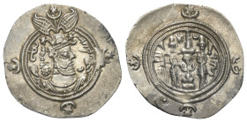 Sasanidisches Königreich. Khusro II. (590 - 628 n. Chr.).

 Drachme (Silber). 593 / 594 n. Chr. (Jahr 4). NYHC (nicht sicher identifizierte Münzstät...
