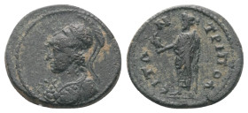 Lydien. Tripolis. Pseudo-autonome Prägung.

 Bronze. 1. / 2. Jhdt. n. Chr.
Vs: Büste der Athena mit korinthischem Helm und Aigis links.
Rs: Zeus L...