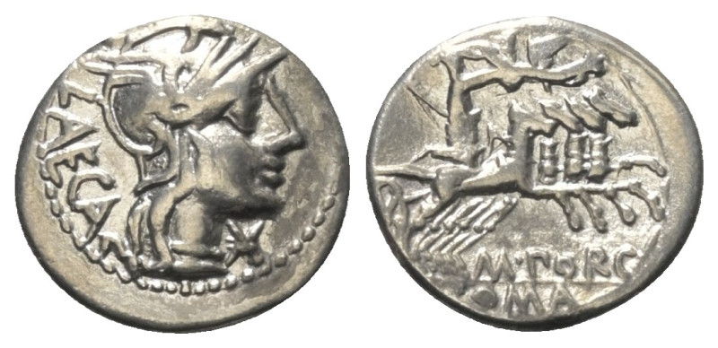 M. Porcius Laeca.

 Denar (Silber). 125 v. Chr. Rom.
Vs: LAECA. Kopf der Roma...