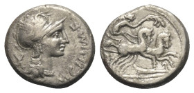 M. Cipius.

 Denar (Silber). 115 - 114 v. Chr. Rom.
Vs: M CIPI M F. Kopf der Roma mit geflügeltem Helm rechts, dahinter Wertzeichen.
Rs: ROMA. Vic...