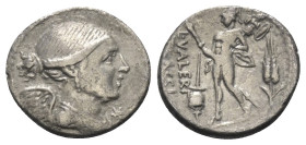 L. Valerius Flaccus.

 Denar (Silber). 108 oder 107 v. Chr. Rom.
Vs: Drapierte Büste der Victoria.
Rs: L VALERI FLACCI. Mars mit Speer und Tropaeu...