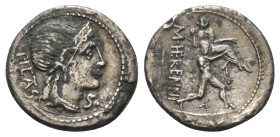M. Herennius.

 Denar (Subärat). 108 oder 107 v. Chr. Rom.
Vs: PIETAS. Kopf der Pietas mit Diadem rechts.
Rs: M HERENNI. Amphinomus, einer der bei...