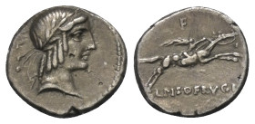 L. Calpurnius Piso Frugi.

 Denar (Silber). 90 v. Chr. Rom.
Vs: Kopf des Apollo mit Lorbeerkranz rechts.
Rs: L PISO FRVGI. Reiter mit Palmzweig zu...