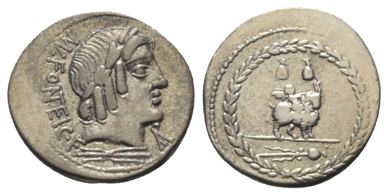 Mn. Fonteius.

 Denar (Silber). 85 v. Chr. Rom.
Vs: MN FONTEI C F. Kopf des A...