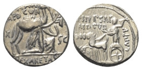 M. Scaurus und P. Hypsaeus.

 Denar (Silber). 58 v. Chr. Rom.
Vs: M SCAVR / AED CVR / EX - S C / REX ARETAS. König Aretas mit Ölzweig nach rechts k...