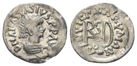 Gepiden.

 Viertelsiliqua (Silber). Ca. 520 - 530 n. Chr. (im Namen des Anastasius I.). Sirmium.
Vs: Büste mit Perldiadem und Panzer rechts.
Rs: T...