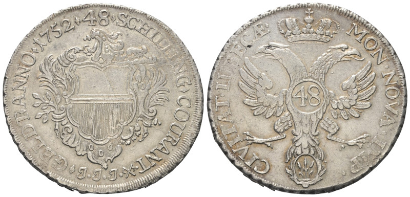 Lübeck - Stadt.

 48 Schilling (Silber). 1752.
Vs: Wappen in Kartusche, darüb...