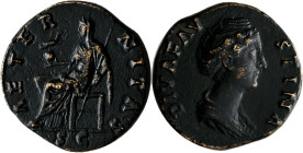 Faustina Maior (+ 141 n.Chr.): Æ-Sesterz, 22,4 g, geprägt unter Antoninus Pius, Büste nach rechts / Aeternitas nach links, Kampmann 36.41, dunkelbraun...