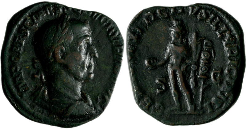 Traianus Decius (249 - 251): Æ-Sesterz, 15,59 g, Kampmann 79.35, dunkelbraune Pa...