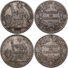 Franz. Indochina: Piaster / Piastre de Commerce 1906 und 1913, KM# 5a. Kratzer, sehr schön+. Lot 2 Münzen.
 [differenzbesteuert]