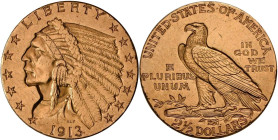 Vereinigte Staaten von Amerika: 2,5 Dollars 1913 (2½ $ / Quarter Eagle - Indian Head) Philadelphia, KM# 128, Friedberg 120. 4,17 g, 900/1000 Gold. Kra...