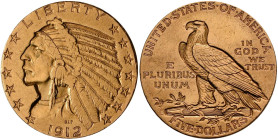 Vereinigte Staaten von Amerika: 5 Dollars 1912 S (Half Eagle - Indian Head) San Francisco, KM# 129, Friedberg 150. 8,32 g, 900/1000 Gold. Kratzer, seh...