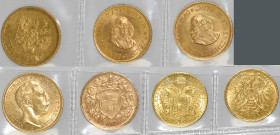 Alle Welt: Lot 7 Goldmünzen, dabei 10 Corona, 1 Dukat, 20 CHF Vreneli, 20 Mark Preußen, 2 x 2 Rand sowie 10 Rubel 1899.
 [zzgl. 0 % MwSt.]