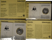 Alle Welt: 25 Jahre WWF: 15 x internationale Silbermünzen 1986+1987, dabei auch Thailand 200 Baht 1987 Fasan (KM# Y206) oder Mongolei 25 Tögrök 1987 L...