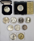 Alle Welt: Nachlass mit 9 Silbermünzen (davon 7 Silber-OZ wie USA, Canada, Mexiko, China und Australien) und 2 Silbermedaillen. Lot 11 Stück.
 [diffe...