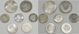 Alle Welt: Lot 7 Silbermünzen, Württemberg 5 Mark 1876, Preußen 2 Mark 1876, 1905, 1913, Österreich 5 Schilling 1936 (2x), Maria Theresia Taler 1780 (...