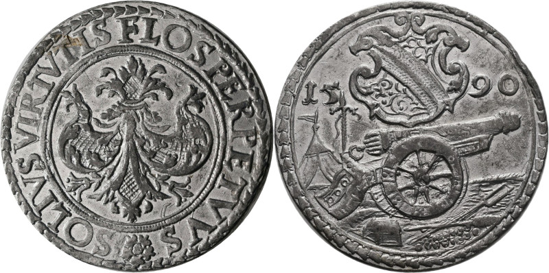 Frankreich: Elsass, Straßburg: Zinnabschlag des Talers 1590, sog. Kanonentaler, ...