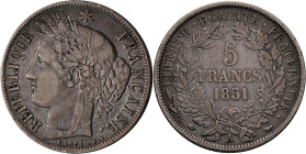 Frankreich: 2. Republik 1848-1852: 5 Francs 1851 A. KM# 761.1, Gadoury 719, Davenport 93. Sehr schön.
 [zzgl. 19 % MwSt.]