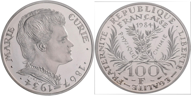 Frankreich: 100 Francs 1984 Marie Curie Silber Piefort (Piedfort) Ausgabe mit Ge...