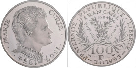 Frankreich: 100 Francs 1984 Marie Curie Silber Piefort (Piedfort) Ausgabe mit Gewicht von 30 Gramm aus 925/1000 Silber. KM# 955, Gadoury 233.P1. Aufla...