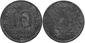 Polen: Geplantes Königreich Polen: 10 Fenigow 1917 - nicht magnetisch, Variante auf Zinkronde. Durchmesser 21,05 mm, Gewicht 3,04 g. Stark korrodiert,...