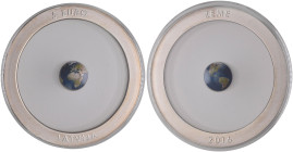 Lettland: 5 Euro 2016 Zeme / The Earth / Die Erde. Mit transparentem breiten Ring aus Perlucor. Mittig die kleine Erde, umher ”Weltall” aus Perlucor (...