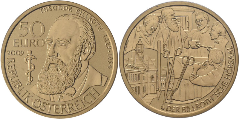 Österreich: 50 Euro 2009 Große Mediziner: Theodor Billroth, KM# 3171, Friedberg ...