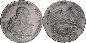 Altdeutschland und RDR bis 1800: Brandenburg-Preußen, Friedrich Wilhelm II. 1786-1797: Taler 1790 A (Reichstaler). 22,06 g. Davenport 2597, Olding 1. ...