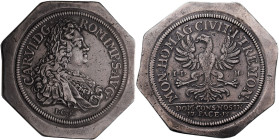 Altdeutschland und RDR bis 1800: Dortmund: Achteckige Doppelte Talerklippe 1717 L C f, Stempel von Le Clero. Huldigungsmünze auf die Krönung Kaiser Ka...