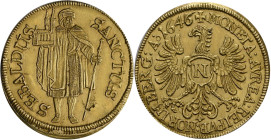 Altdeutschland und RDR bis 1800: Nürnberg: Goldgulden 1646 (Jahreszahl aus 1645 geändert). St. Sebaldus mit Kirchenmodell und Stab stehend SANCTUS SEB...