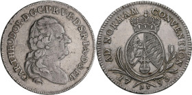 Altdeutschland und RDR bis 1800: Pfalz, Karl Theodor 1742 - 1799: ½ Konventionstaler 1793 AS, Mannheim. Brustbild nach rechts Mit Fürstenhut gekröntes...