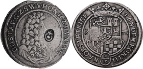 Altdeutschland und RDR bis 1800: Sayn-Wittgenstein-Hohenstein, Gustav 1657-1698 (1701): Gulden bzw. 2/3 Taler 1676 (2 in Form von Z). Schmales drapier...