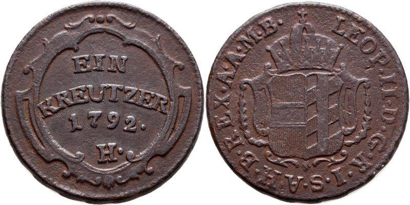 Haus Habsburg: Leopold II. 1790-1792: 1 Kreuzer 1792 H, Günzburg, 7,64 g, Herine...