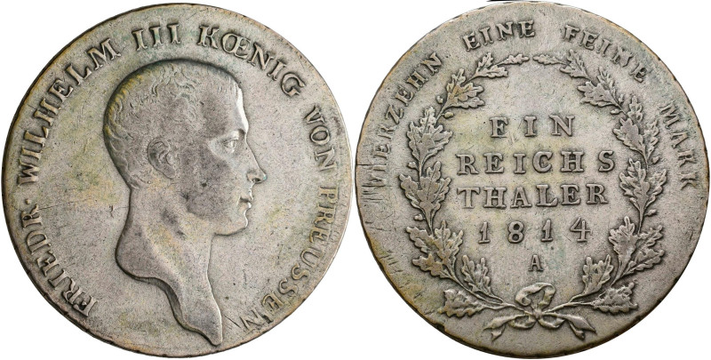 Preußen: Friedrich Wilhelm III. 1797-1840: Reichstaler 1814 A. AKS 11, Jaeger 33...