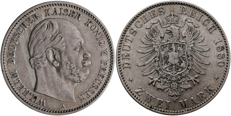 Preußen: Wilhelm I. 1861-1888: 2 Mark 1880 A, Jaeger 96. Besserer Jahrgang, sehr...