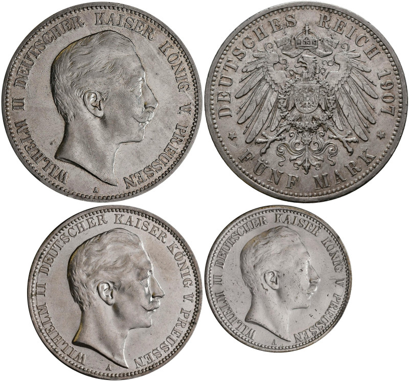 Preußen: Wilhelm II. 1888-1918: Typensammlung mit 2 Mark 1904, 3 Mark 1912 und 5...