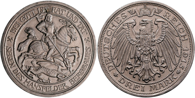 Preußen: Wilhelm II. 1888-1918: 3 Mark 1915 A, Mansfelder Bergbau, Jaeger 115. S...