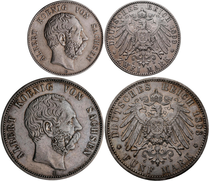 Sachsen: Albert 1873-1902: 5 Mark 1893 E, Jaeger 125, dazu 2 Mark 1899 E, Jaeger...