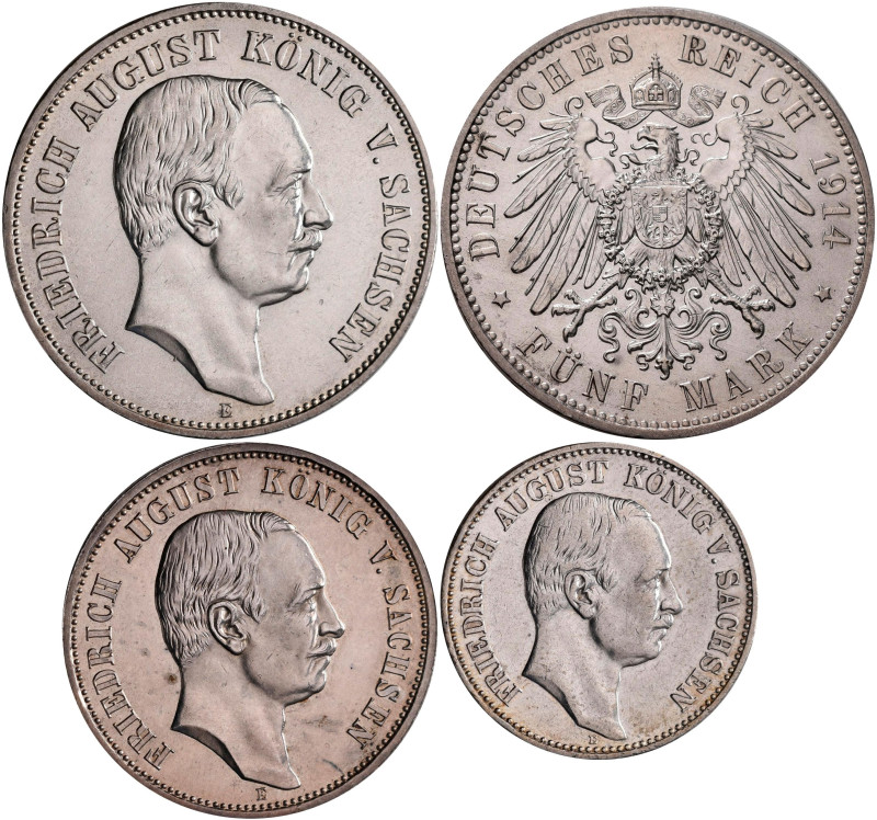 Sachsen: Friedrich August III. 1904-1918: 5 Mark 1914 E, Jaeger 136, 3 Mark 1908...