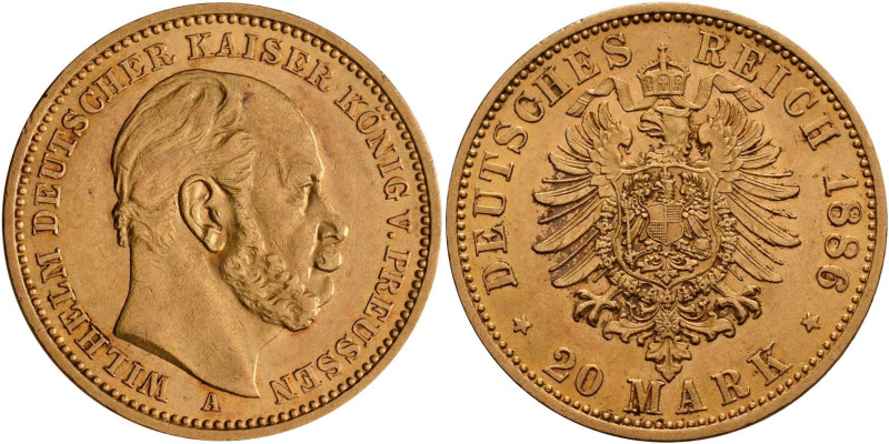 Preußen: Wilhelm I. 1861-1888: 20 Mark 1886 A, Jaeger 246. 7,95 g, 900/1000 Gold...