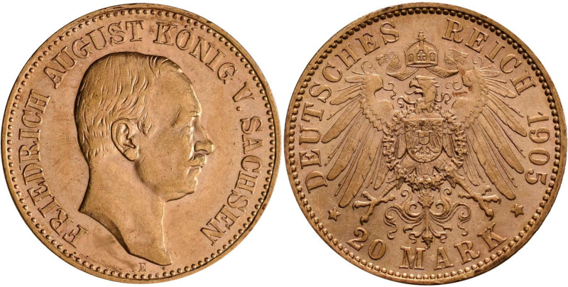 Sachsen: Friedrich August III. 1904-1918: 20 Mark 1905 E, Jaeger 268. 7,95 g, 90...