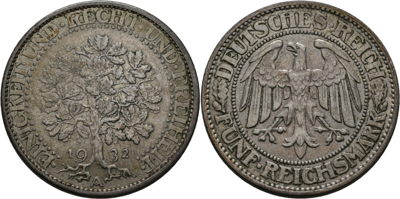 Weimarer Republik: 5 Reichsmark 1932 A, Eichbaum, Jaeger 331. Sehr schön.
 [dif...