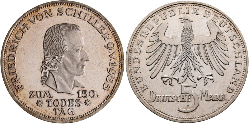 Bundesrepublik Deutschland 1948-2001: 5 DM 1955 F, Friedrich Schiller, Jaeger 38...