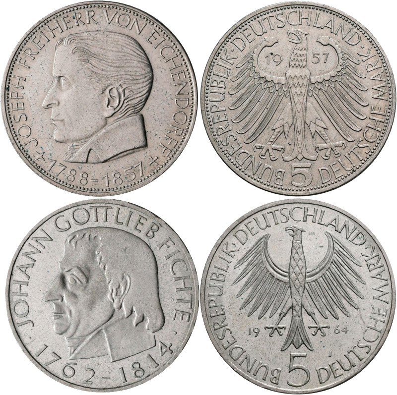 Bundesrepublik Deutschland 1948-2001: 5 DM 1957 J, Freiherr von Eichendorff, Jae...