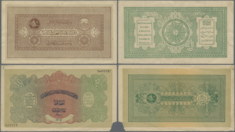 Afghanistan: Afghanistan Treasury, pair with 10 Afghanis ND(1926-28) (P.8, F, ta...