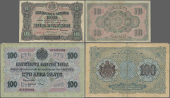 Bulgaria: Bulgaria National Bank, pair with 100 Leva Zlato ND(1916) P.20a (F/F-, tiny missing part upper left) and 10 Leva Zlatni ND(1917), P.22a (F+/...