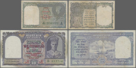 Burma: Government of India with overprint ”BURMA CURRENCY BOARD – LEGAL TENDER IN BURMA ONLY”, pair with 1 Rupees ND(1947) (P.30, F+/VF) and 10 Rupees...