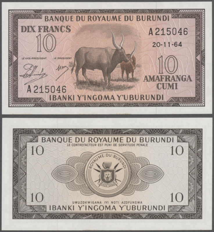 Burundi: Banque du Royaume du Burundi, 10 Francs 1964, P.9a, tiny dint upper rig...