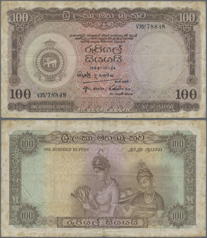 Ceylon: Central Bank of Ceylon, 100 Rupees 1956, P.61, very rare banknote in sti...