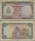 Ceylon: Central Bank of Ceylon, 100 Rupees 1956, P.61, very rare banknote in still nice original shape, toned paper with a few folds and creases, Cond...